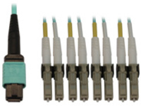 Eaton Tripp Lite Series 40/100/400G Multimode 50/125 OM3 Fiber Optic Cable (12F MTP/MPO-PC to 4x Duplex LC/PC F/M), LSZH, Aqua, 3 m (9.8 ft.)
