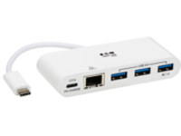Tripp Lite 3-Port USB-C hub w/ Gigabit ethernet GbE, USB-C Charging USB Type C USB 3.1 Hub