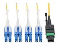 Eaton Tripp Lite Series MTP/MPO (APC) to 4xLC (UPC) Singlemode Breakout Patch Cable, 40/100 GbE, QSFP+ 40GBASE-PLR4, Plenum, Yellow, 5 m (16 ft.)