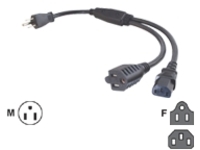 C2G 1.5ft 16 AWG 1-to-2 Power Cord Splitter (NEMA 5-15P to 1 NEMA 5-15 &#x2B;1 IEC320C13)