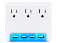 3AC OUT WALL TAP NEMA 125V4PORT USB 3.4A GLOW 1YR WARR
