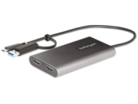 Startech USB-C to Dual-HDMI Adapter, USB-C or A to 2x HDMI, 4K 60Hz, 100W PD Pass-Through, 1ft (30cm) Built-in Cable, External Video Graphics Adapter
