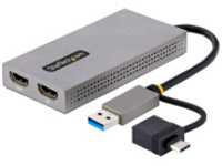 Startech USB to Dual HDMI Adapter, USB A/C to 2x HDMI Monitors (1x 4K 30Hz, 1x 1080p), Integrated USB-A to C Dongle, 4in/11cm Cable, Windows & macOS