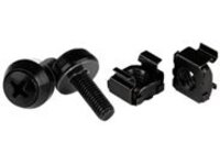 Startech 50 Pack 10-32 Server Rack Cage Nuts and Screws with Washers, Rack Mount Hardware Kit, Network/IT Equipment Cabinet Clip/Captive Nuts & Bolts for Square Rack Holes, Black, TAA