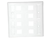 8PORT WHITE KEYSTONE DOUBLEGANG WALL PLATE
