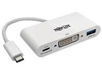 Tripp Lite USB C to DVI Multiport Video Adapter Converter w/ USB-A Hub &amp; USB-C PD Charging Port, Thunderbolt 3 Compatible USB Type C to DVI, USB Type-C